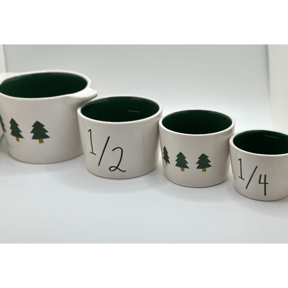 Holiday Ceramic Measuring Cup Set With Green Tree Design - 1 Cup 1/2 Cup 1/3 Cup